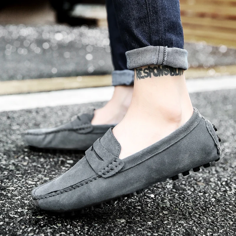 

2019 Men's leather loafer moccasins homme ons men genuine leather Driving Shoes Genuine Leather Breathable Slip-On Man Big Size