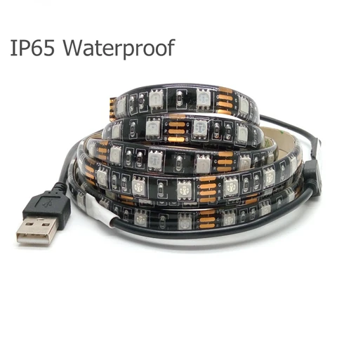 USB Светодиодные ленты Черный PCB SMD 5050 RGB IP20/IP65 Водонепроницаемый лента DC5V ТВ фонового освещения DIY декоративная лампа для дома цветная(RGB - Испускаемый цвет: IP65 Waterproof