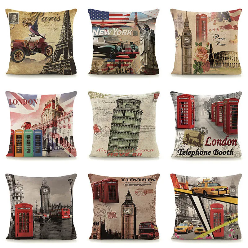 

Vintage London scenic patterns cushion cover for couch car chairs home decorative pillows square 45x45cm pillow covers KC01