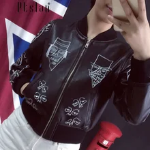 rand 2016 Fashion Real Leather Jacket for Men&Women Short Lover Painted Rivet Embroidery Geninue Leather Jacket Floral Coat