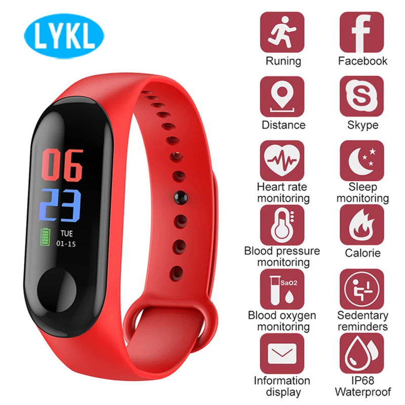 

2018 M3 Smart Wristband Color LCD Screen Pedometer Blood Pressure Heart Rate Monitor Fitness Tracker Bracelet for IOS Android