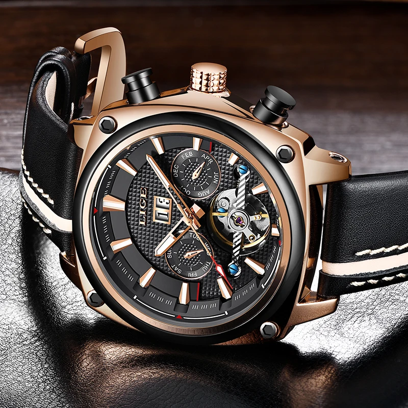

2019New Fashion Mens Watches LIGE Brand Luxury Automatic Mechanical Date Watch Tourbillon Waterproof Male Sport Mechanical watch