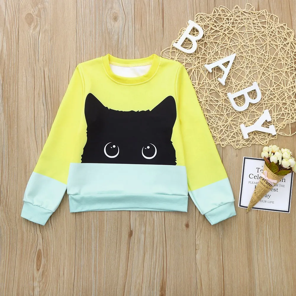 

Cat Patchwork Children Boy Girls Cartoon Sweatshirt Warm Tops Pullover Clothes sweatshirt kids felpa bambino Dropshipping