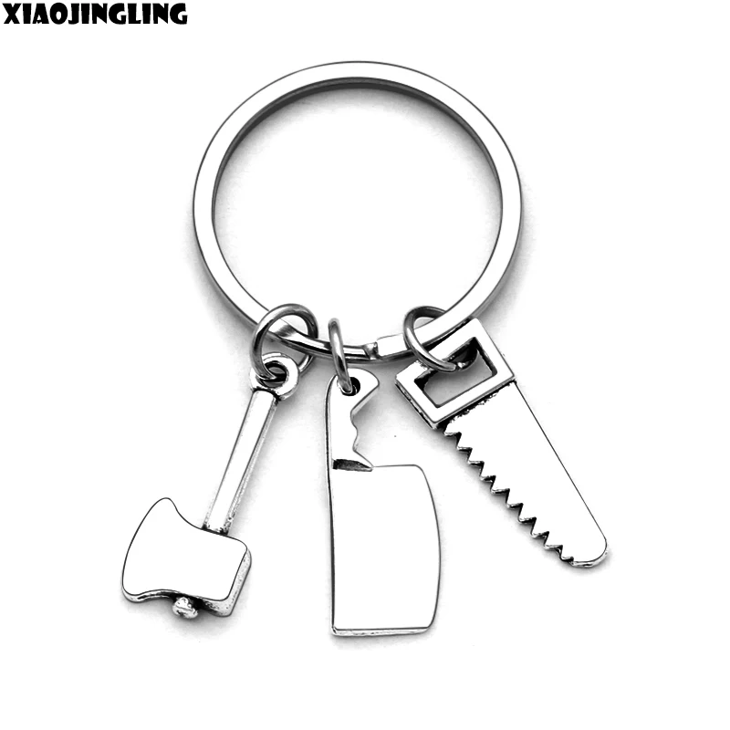 

XIAOJINGLING New Horror Movie Jewelry SAW Pendants Keychains Funny Design Hammer Wrench Keyring Men Boys Key Chain Key Holder