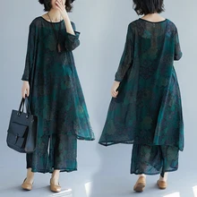 Estate Più Il Formato Delle Donne del Vestito Chiffon Allentato Stampa Magliette E Camicette Nuovo Caviglia di Lunghezza Dei Pantaloni di Grandi Dimensioni 2020 Donne mutanda casuale vestito