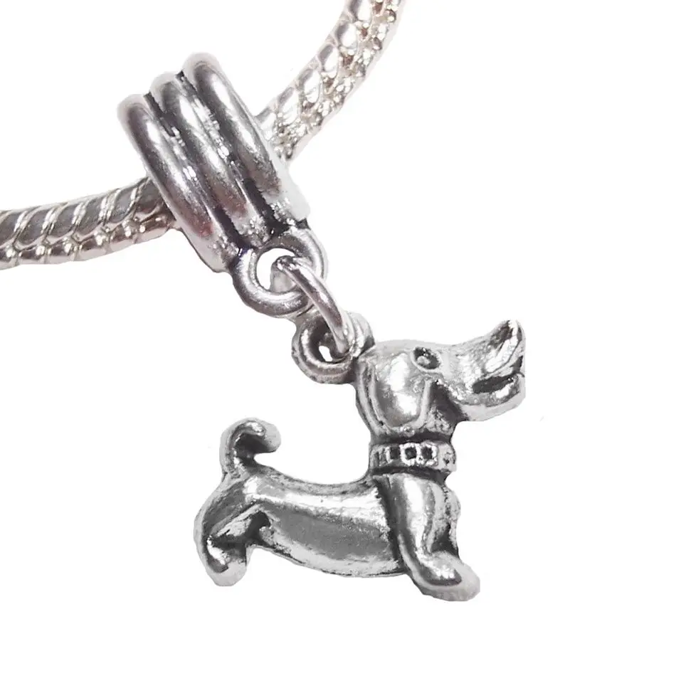 

100pcs Ancient silver Dachshund Dog Pet Animal Puppy Pendants Charms Bead fits Silver European Bracelets 26.5 mm x 14 mm A4542SD