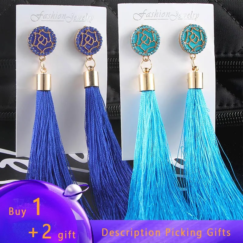 

Trendy Drop Earrings Women/Long/Bohemian/Blue/Beads/Balck//Metal/Boho/Handmade/Gold Tassel Earrings 2018 Jewelry CS59 ZP01