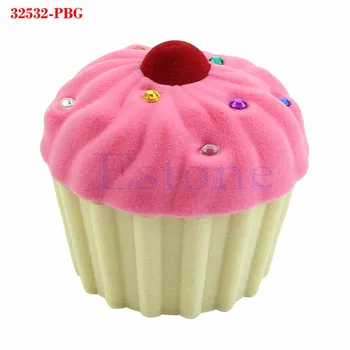 

Cute Cake Cup Shape Velvet Ring Box Earring Pendant Locket Necklace Jewelry Case