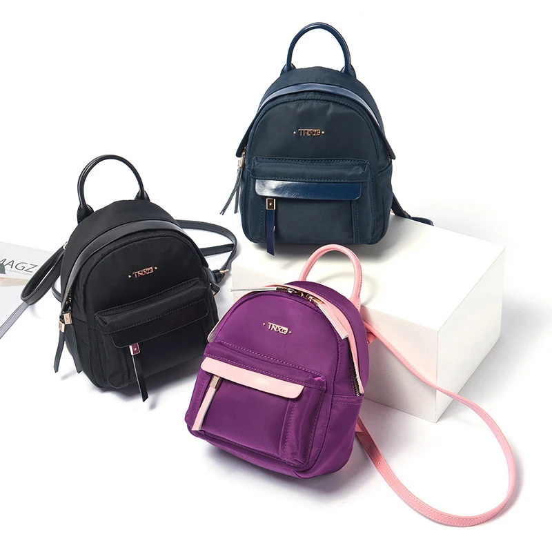 Nylon Genuine Leather Women Mini Backpack New Arrival Korean Style Fashion Oxford Backpack With Two Usages