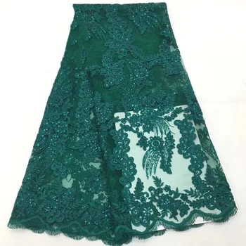 

Nigerian Green Color Embroidery Lace Wedding Dress Fabrics High Quality Beautiful Embroidered Guipure Tulle Mesh Lace Material
