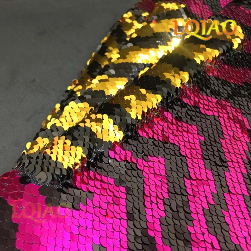 Zebra Fuchsia Gold Reversible Sequin Fabric 04