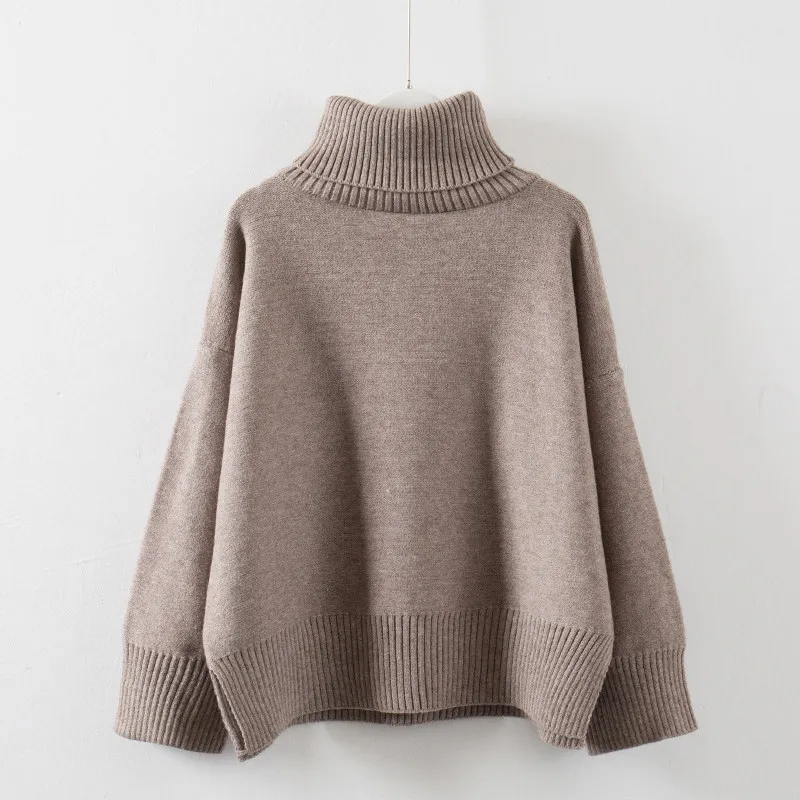 

Solid Color Turtleneck Thick Sweater Women Autumn New Loose Sweater Long Sleeve Pullover Knitted Femme Warm Bottom Tops MZ3011