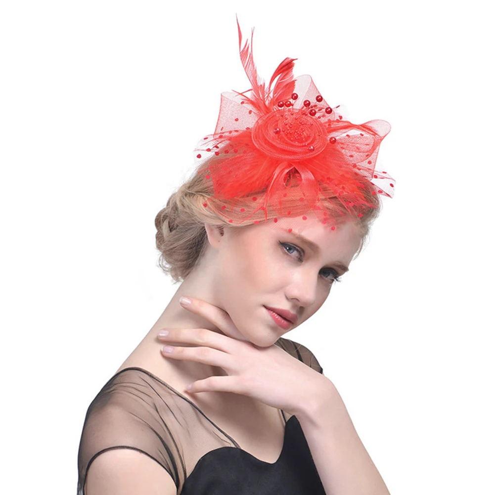 

Hot Sales Women Net Feather Flower Hat Cocktail Tea Party Headwear Feather Fascinator Hat for Girls and Women Wine Party