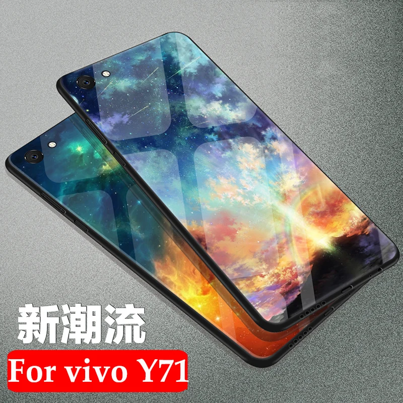 Чехол для Vivo Y71 для Vivo Y 71, чехол для телефона s, окрашенное закаленное стекло+ Мягкая силиконовая задняя крышка для Vivo Y71 A/Y71A