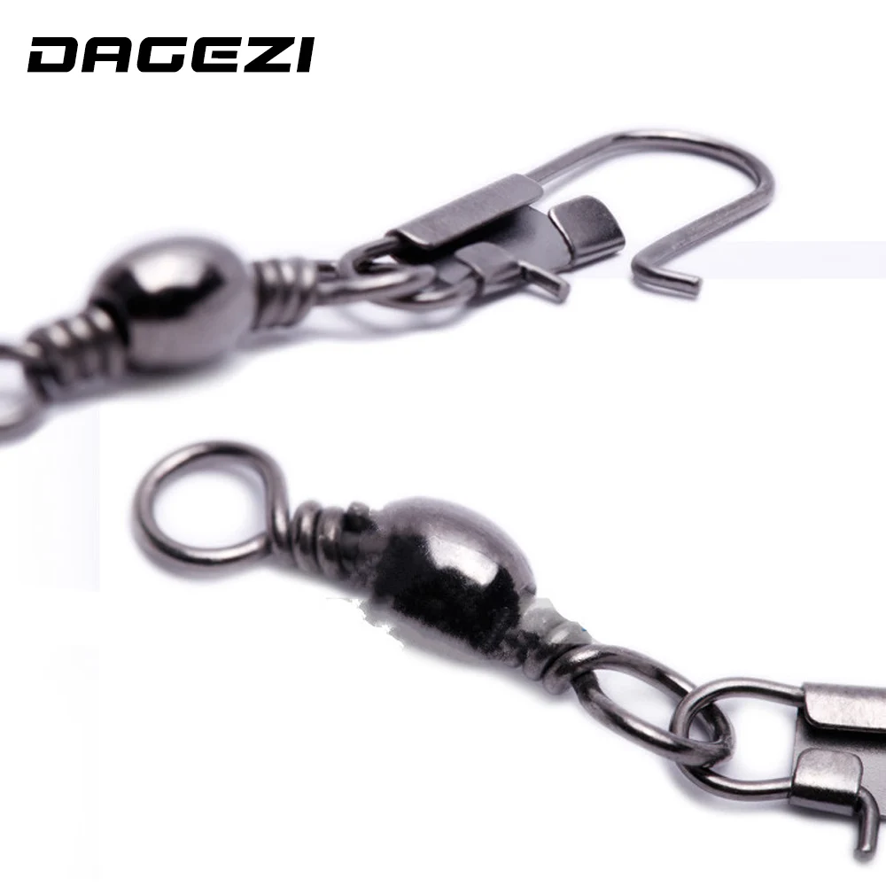 DAGEZI 100 قطعة 8 كلمات حلقة الأسود الصلب يدور التعشيق المفاجئة معدات صيد الأسماك اكسسوارات موصل النحاس قطب