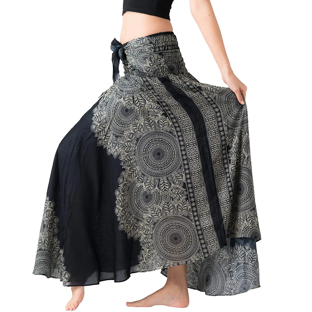 New Design Fashion Women Beach Style print Long Skirt Hippie Bohemian Gypsy Boho Flowers Elastic Waist Floral Halter Skirt