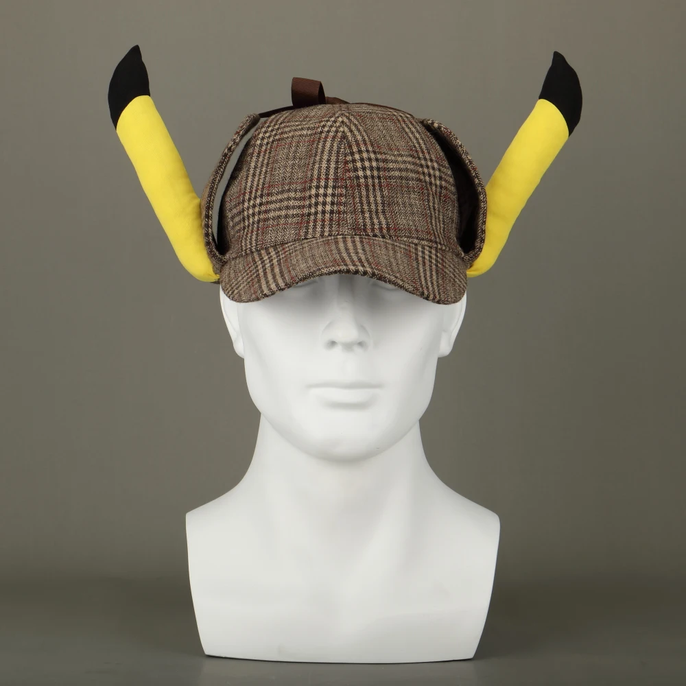 2019 Movie Pokemon Detective Pikachu Cosplay Hats Cute Ears Deerstalker Caps Adult Halloween Props Accessory Gift (4)