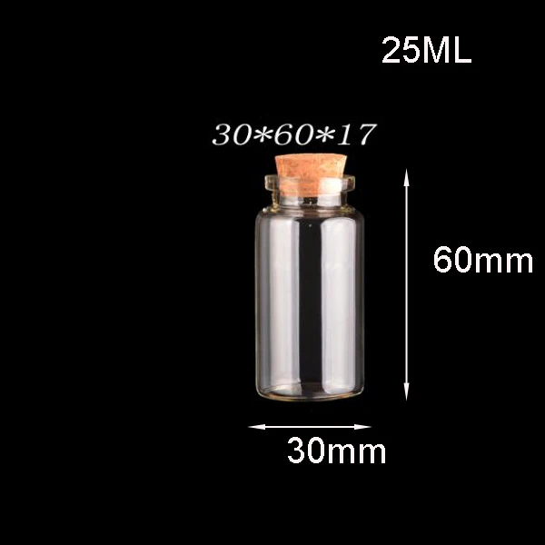 100pcs 10ml 15ml 20ml 25ml 30ml 40ml 55ml glass vial Bottle Cork Oil perfume Wishing storage bottle glass jars sample container