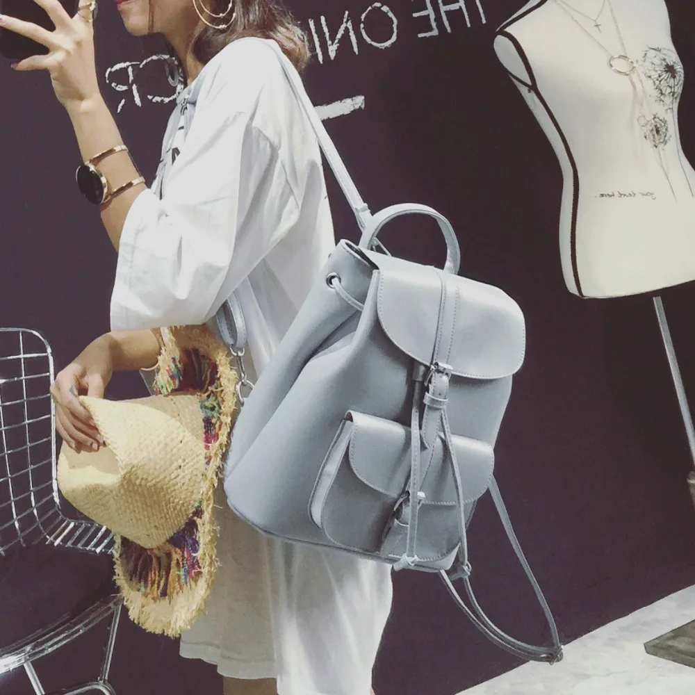 LEFTSIDE Women s font b Drawstring b font PU Leather Backpack School font b bags b