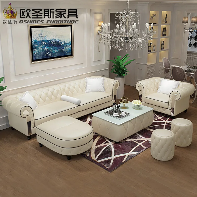 French Lorenzo Unique Champagne Chesterfield Stainless Steel Ons French Lorenzo Unique Champagne Chesterfield Stainless Steel Ons Genuine Top Grain Polish Light Yellow Leather Sofa Set In Living Room Sofas From