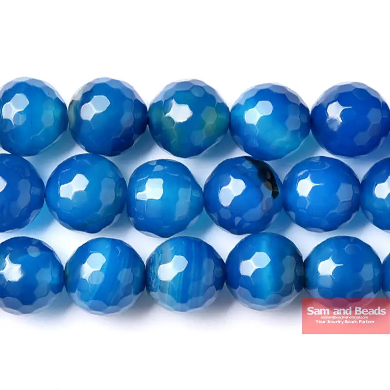 

Natural Stone Faceted Blue Agata Beads 16" Strand 6 8 10 12MM Pick Size For Jewelry Making FBB01