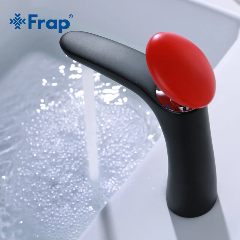 Frap modern black bathroom basin faucet with red Round handle tap bathroom for sink cold and hot water mixer faucets Y10015