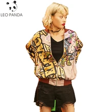 Новые весенние модные Мультяшные буквы с длинными рукавами и принтом короткие женские куртки на молнии с круглым вырезом свободные женские куртки C 265