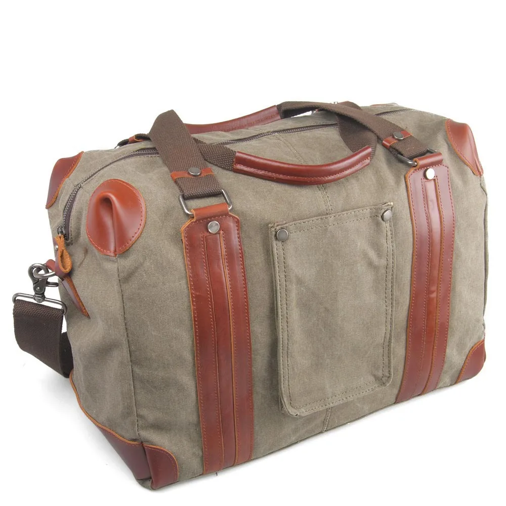 3 colors Large genuine leather canvas luggage bag men trave bag male