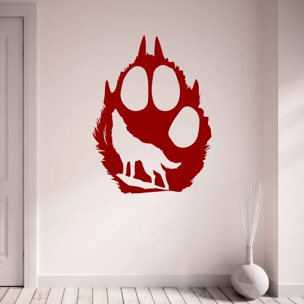 Wolf Silhouette in Paw Print Decal Window Decal Removable Vinyl Art