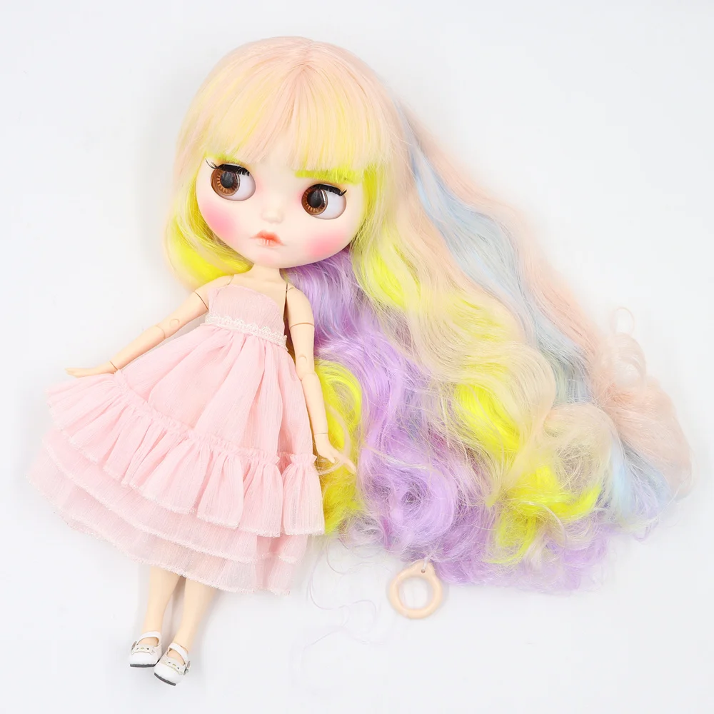 

Fortune Days Blyth ICY Doll 30cm joint body Cute multi-color curly hair matte face with eyebrows Lip gloss Neo bjd doll Gift toy