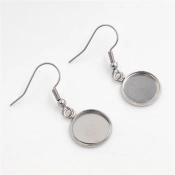 

( No Fade ) 12mm 10pcs Stainless Steel cabochon earring settings Earrings Blank/Base,Diy earrings hooks findings-W2-18