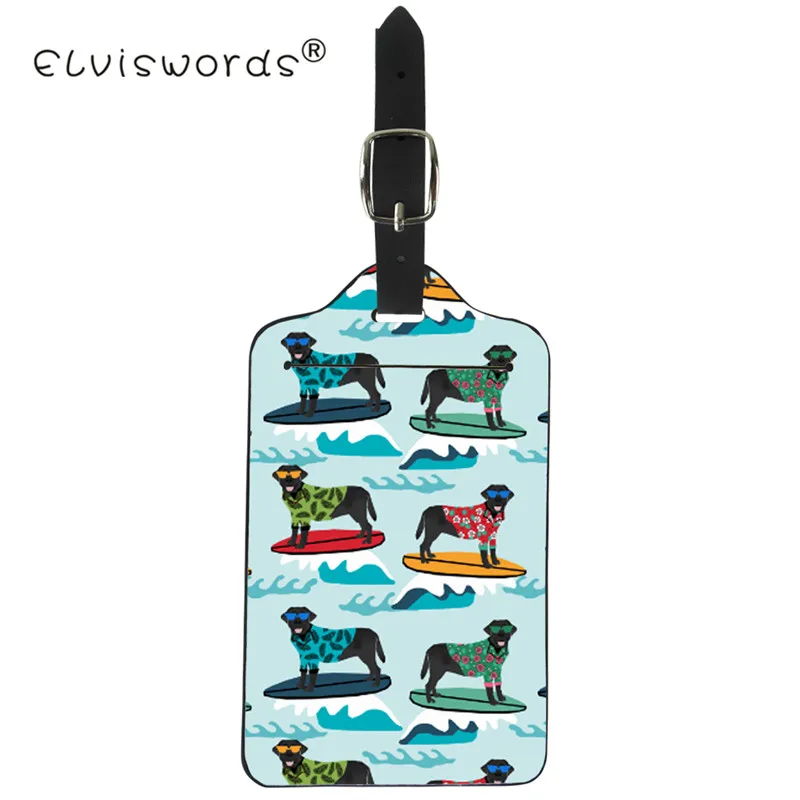 

ELVISWORD Border Collie Dog Cartoon Prints PU Leather Luggage TagsTravel Accessories Label Card Cover Animals Designer Name Tags