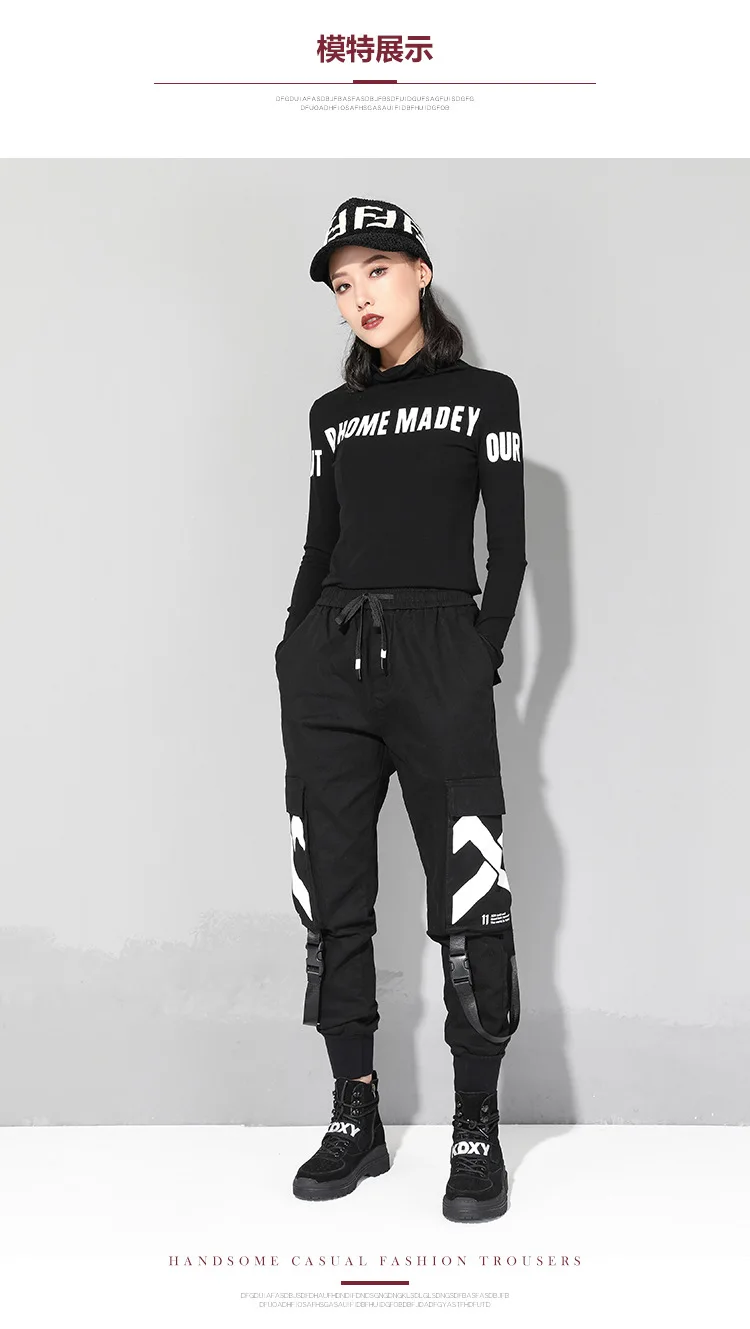 Уличные брюки-карго из эластичного материала, женские повседневные джоггеры, черные свободные женские брюки с высокой талией, корейский стиль, женские брюки Капри