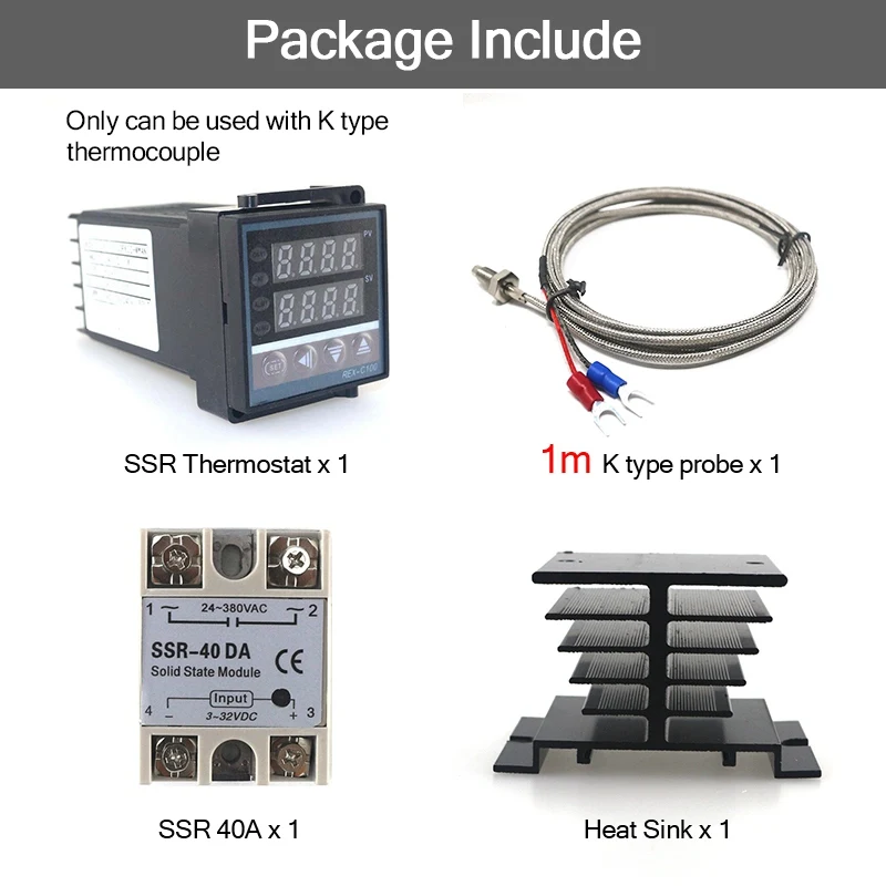 REX-C100 цифровой PID регулятор температуры SSR выход 0-400C с 1 м термопары K SSR 40A - Цвет: Set 9