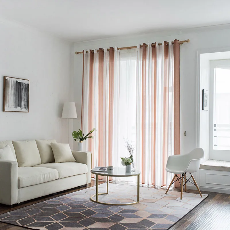 ENHAO Современные тюлевые шторы в простом стиле в полоску для гостиной, спальни, кухни, льняная оконная сплошная штора из вуали на окна, тюль - Цвет: brown