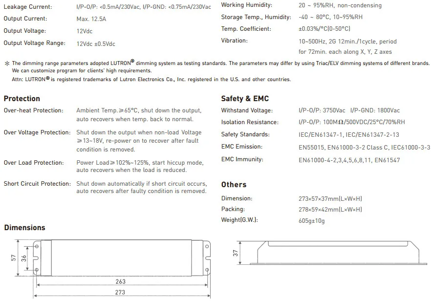 Новый ltech TD-150-12-E1M1; 100-240 В вход, выход 150 Вт 12VDC постоянное напряжение triac затемнения светодиодный ТРИАК драйвера push DIM