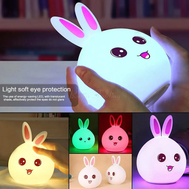 Cute Rabbit Multicolor Silicone Baby Nursery Lamp Touch Sensor Tap Control USB Rechargeable Kids Toy LED Table Night Bunny Light Cute Rabbit Multicolor Silicone Baby Nursery Lamp Touch Sensor Tap Control USB Rechargeable Kids Toy LED Table Night Bunny Light