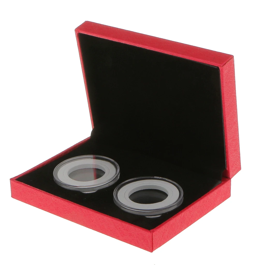 1x Coin Case For 38MM Coin Red Display Box Double Clear Capsule Collections