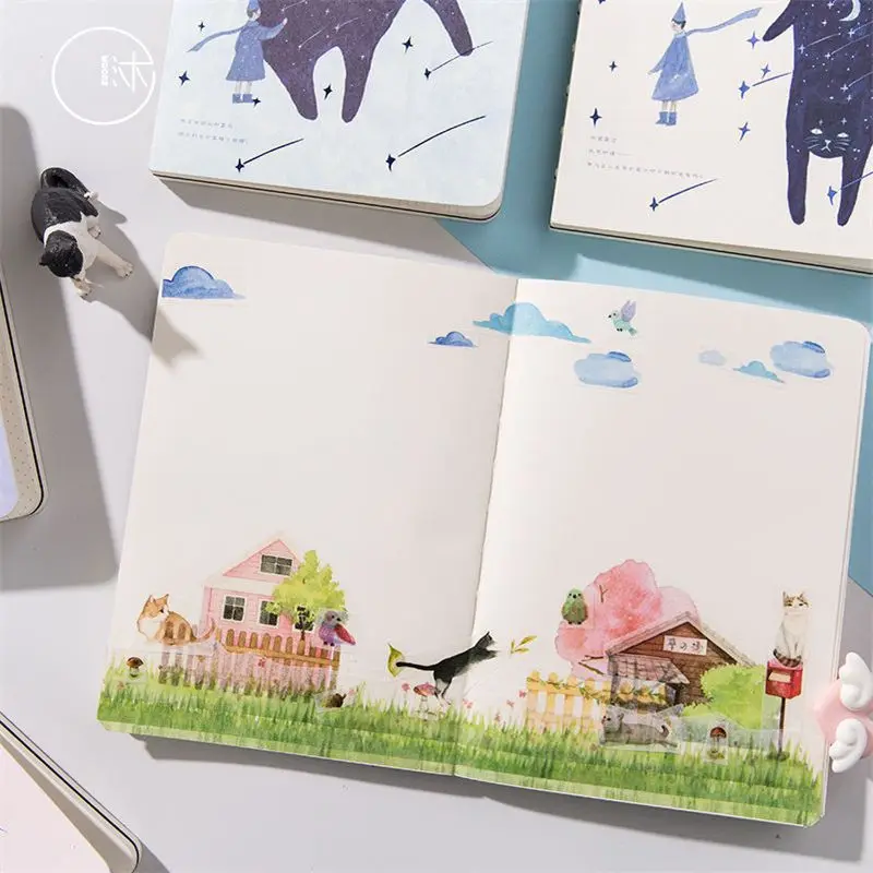 

Coloffice Cartoon Cat Notebook Korean Creative Students Notebook Children Travel Daily Life DIY Handbook Diary 183*126*14mm 1PC