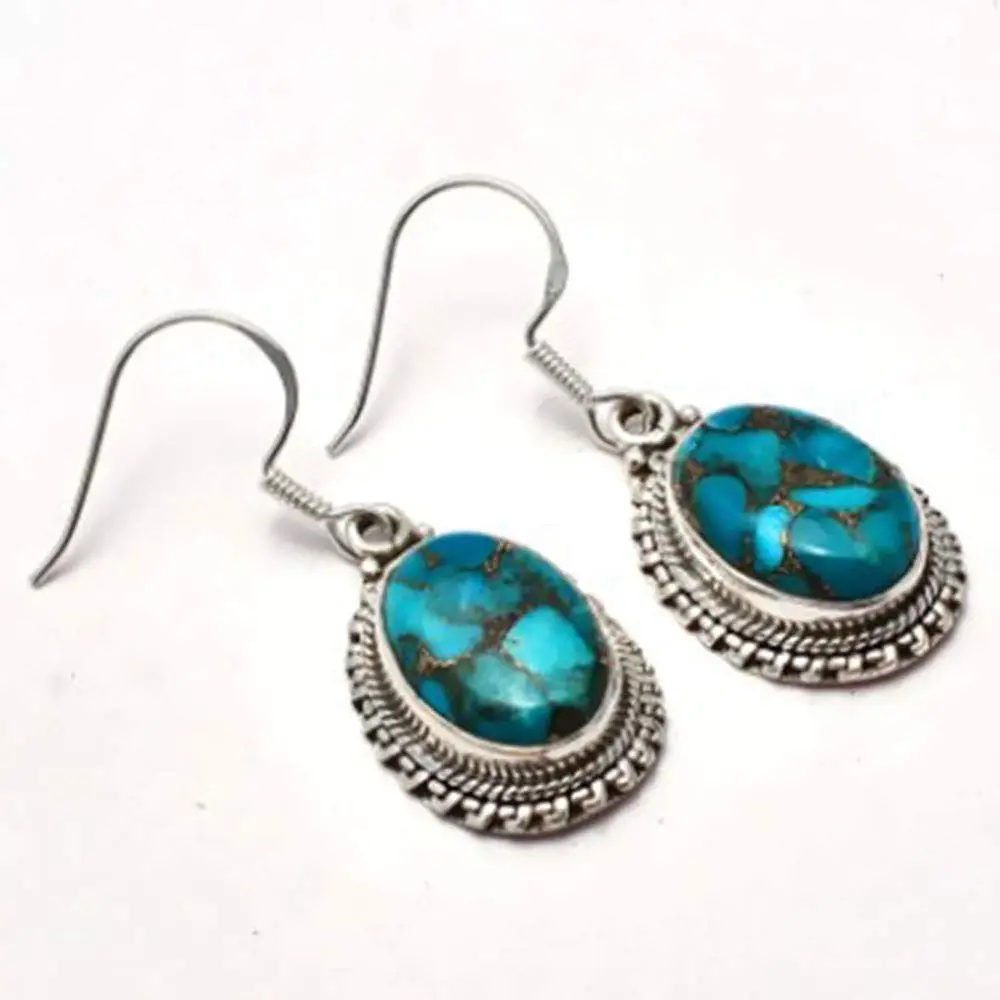 

Genuine Copper Turquoise 925 Sterling Silver Earrings, 37 mm, 2SE0201