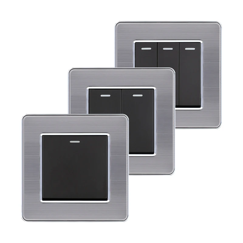

1 2 3 Gang 1 2 Way Wall Light Switch On/Off Wall Switch Interruptor Stainless Steel Panel Push Button Switch With LED Indicator