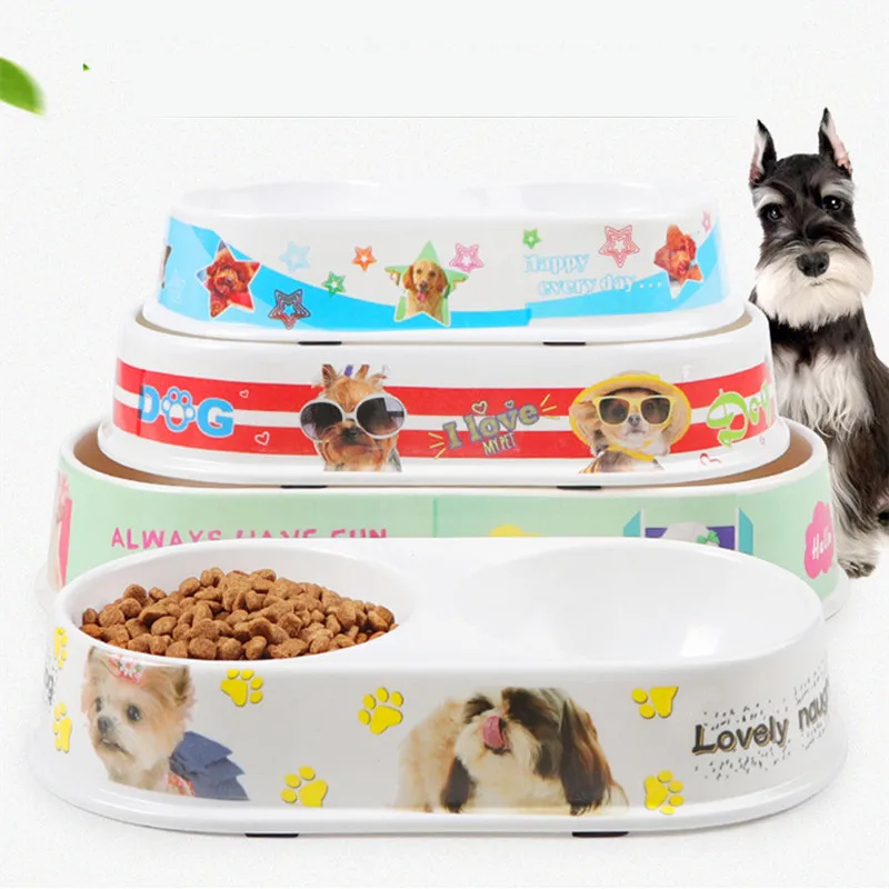 Dog Bowl Pet Sterile Tableware Pet Feeding Watering Supplies Oval double bowl color economy pet dog bowl Household MayT4  (8)