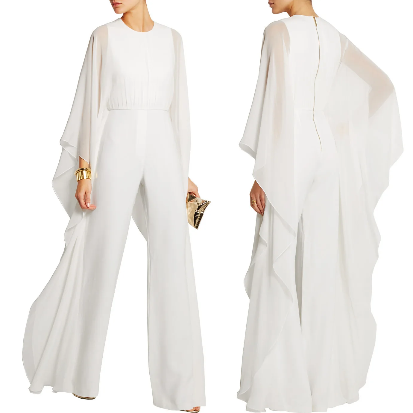 

Womens Chiffon PerspectiveSpaghetti Ruffled Sleeve Jumpsuit Strap Wide Legs Female Loose Jumpsuit Solid Colors Bodysuit Trouser