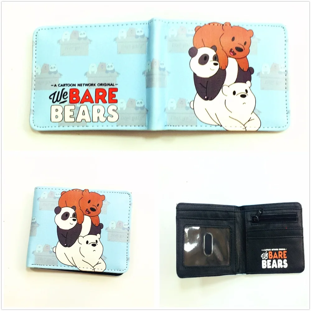 We Bare Bears Mens Leather pu Wallet Credit Card Holder Purse Cartoon Kid Wallet