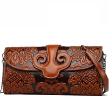 2016 New genuine leather women bag fashion chinese style top quality women handbags shoulder cowhide embossing luxury clutch bag