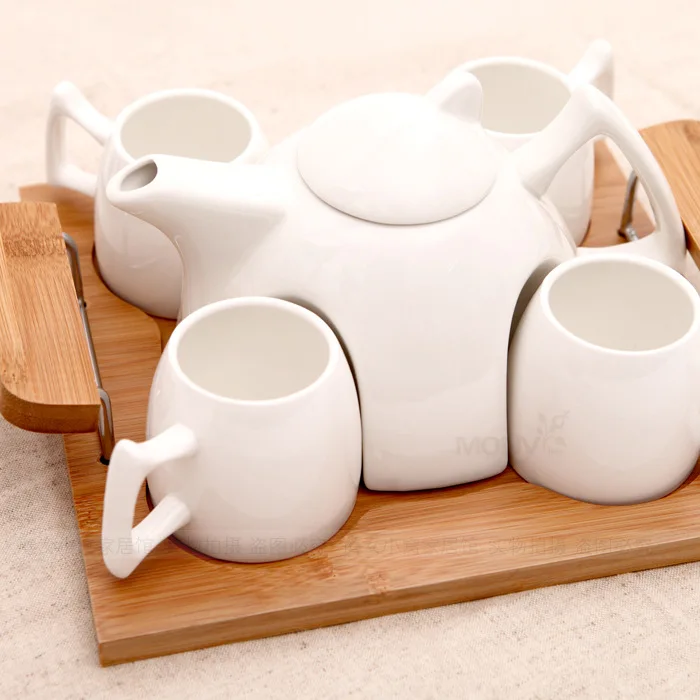 Высокое качество белый фарфоровые чайные наборы с бамбуковым подносом творческий керамический чай кунг-фу чайные наборы