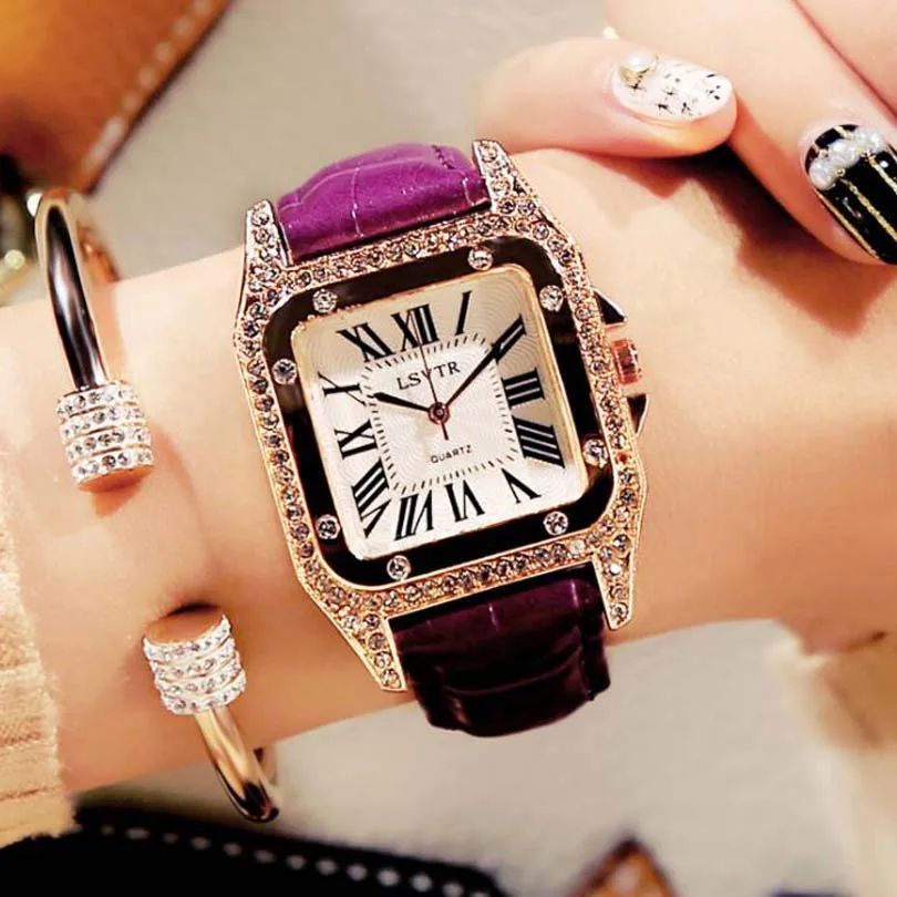 Reloj mujer Ретро Женские часы со стразами модные кварцевые с кожаным ремешком