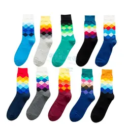 10 пар Лидер продаж модный бренд качество Для мужчин s Happy Socks 10 Цвета Полосатый плед носки Для мужчин хлопок Calcetines Largos hombre