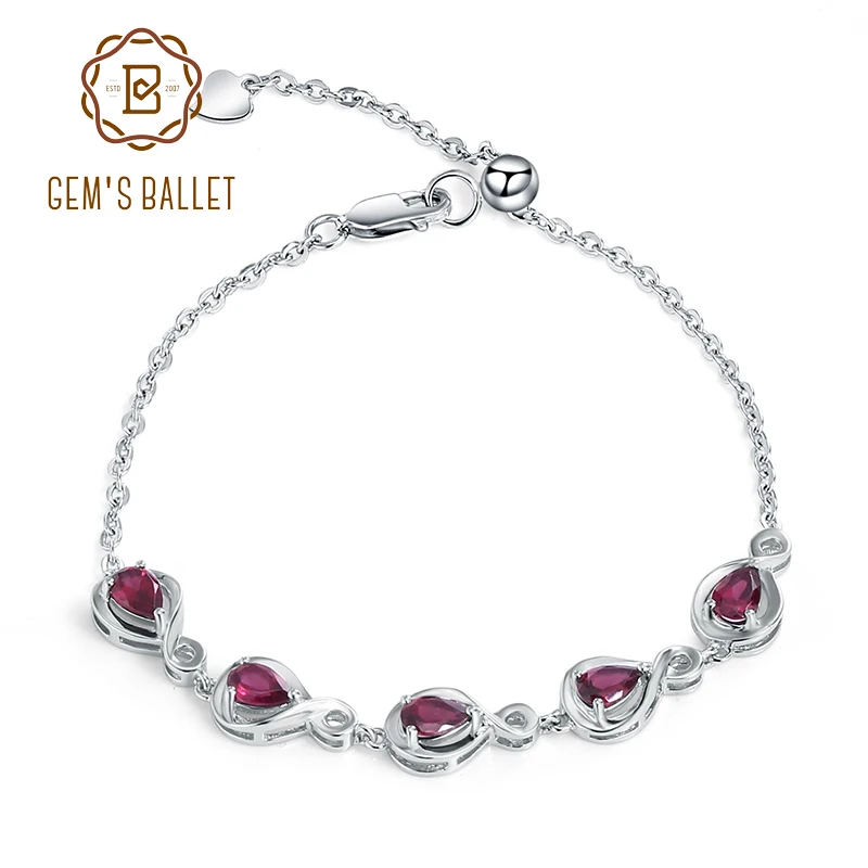 GEM'S BALLET 2.63Ct натуральный родолит гранат драгоценный камень браслет 925 пробы Серебряный регулируемый браслет для женщин хорошее ювелирное изделие