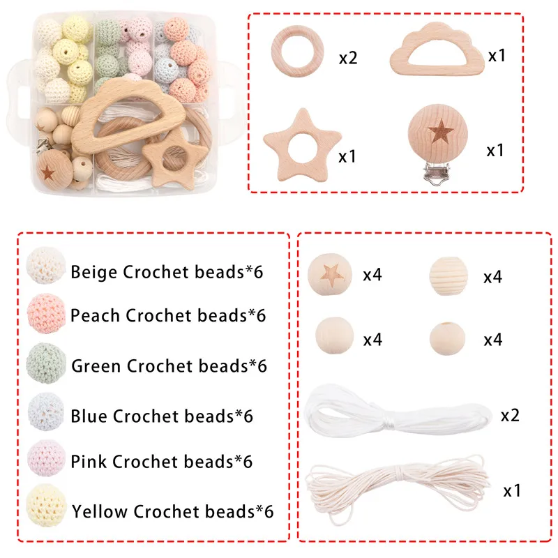 Combinação de Anel de Madeira do Bebê Contas de Crochê Brinquedos do Bebê Presente de Enfermagem Conjunto Pacote Mordedor Beads Faça Você Mesmo Jóias Hands-on Chupeta Clipe 1 6 Cheap Mordedores
